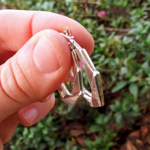 Sterling Silver Art-Deco Hoop Earrings - Picture 6 of 7
